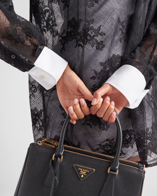 Prada Black Embroidered Lace And Poplin Mini-Dress