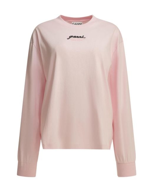 Ganni Pink Future Graphic Long Sleeve T-Shirt