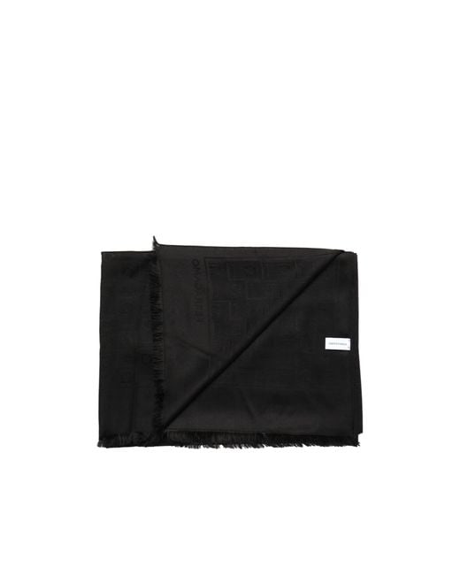 Ferragamo Black Ferragamo Gancini Jacquard Frayed-Edge Scarf