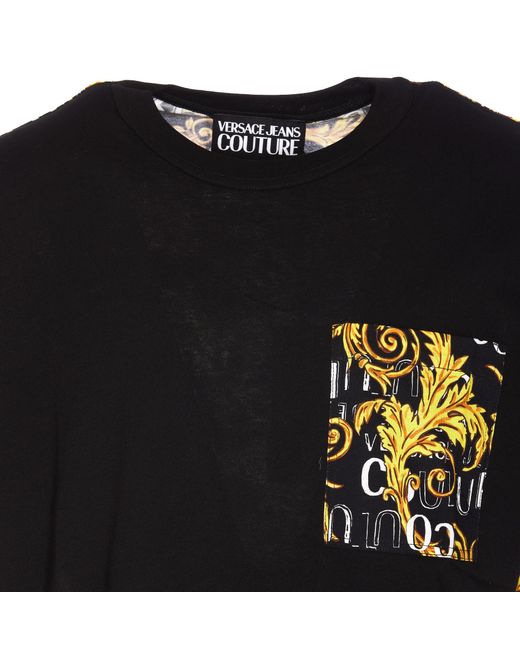 Versace Jeans Black Baroque-Pattern Print Detail T-Shirt for men