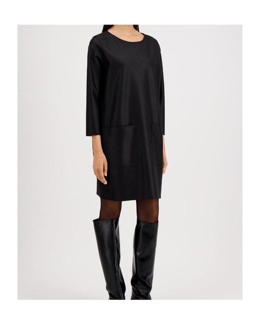 Harris Wharf London Blue Geometric Dress With Pockets Light Pressed Wool
