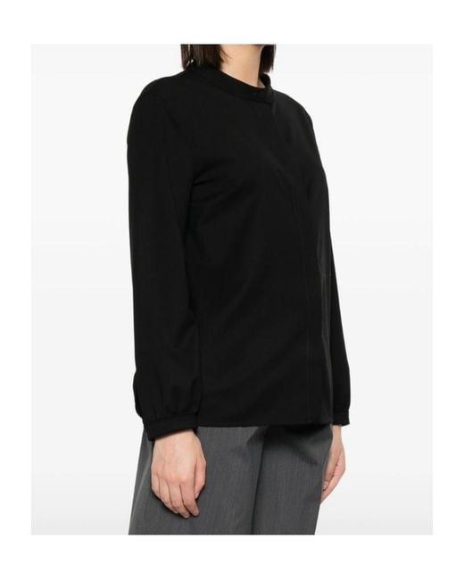 Herno Black Collarless Long-Sleeve Blouse