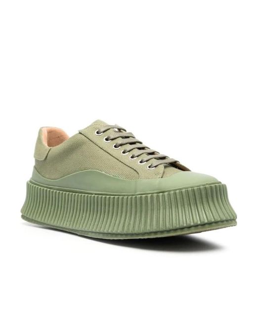 Jil Sander Green Round Toe Lace-Up Sneakers