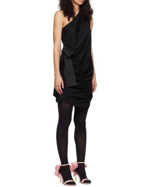 MSGM Black One-Shoulder Gathered Detailed Mini Dress