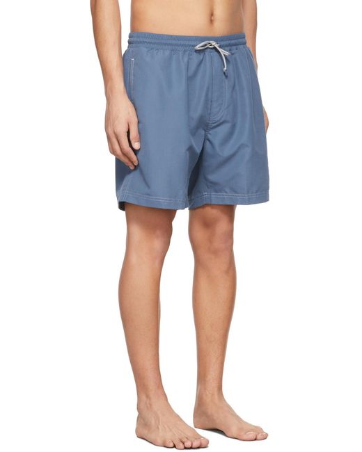 Brunello Cucinelli Blue Logo-Embroidered Swimming Shorts for men