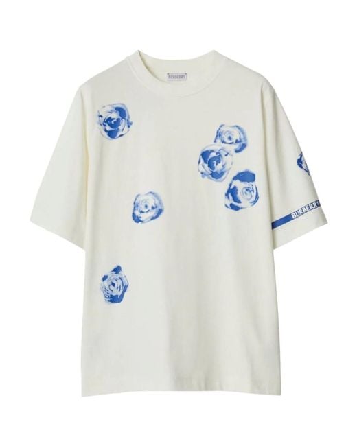 Burberry White Floral Printed Crewneck T-Shirt