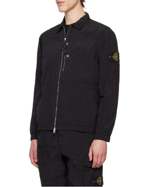 Stone Island Black Logo Patch Zip-Up Overshirt for men