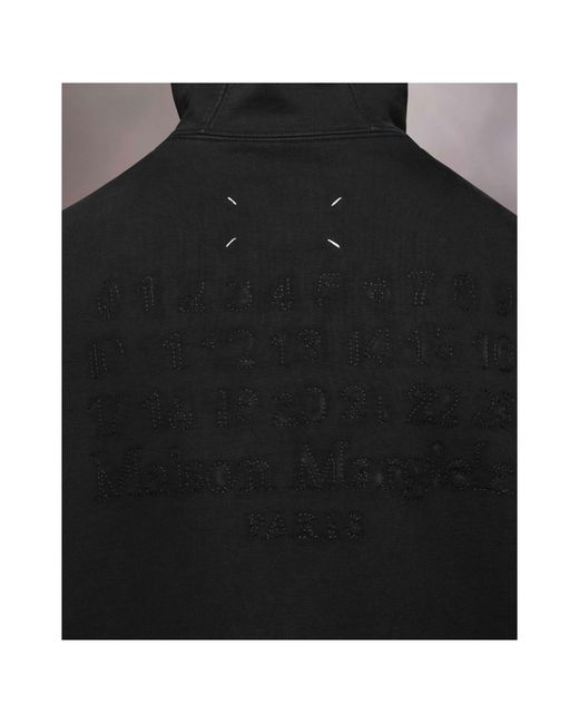 Maison Margiela Black Logo Embroidered Zip-Up Hoodie for men