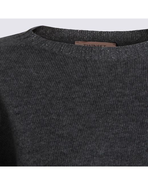 Twinset Gray Metallic-Effect Trim Sweater
