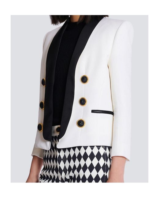 Balmain White Two-Tone Edge-To-Edge Jacket With 6 Buttons