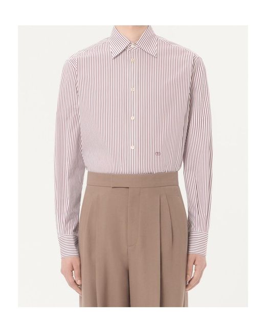 Valentino Pink Vlogo Embroidered Striped Shirt for men