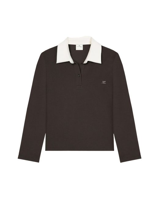 Courreges Black Courrges Contrasting Logo Embroidered Polo Shirt for men