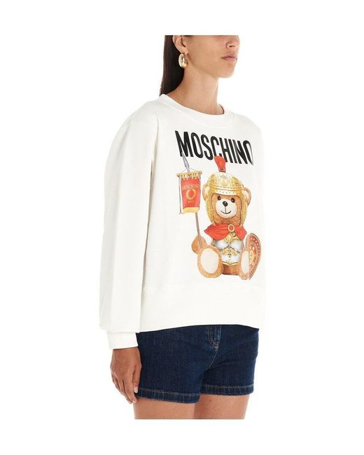 Moschino White Teddy Bear Printed Sweater