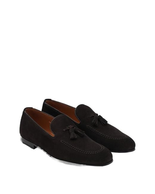 Doucal's Black Tassel Detailed Almond Toe Loafers for men