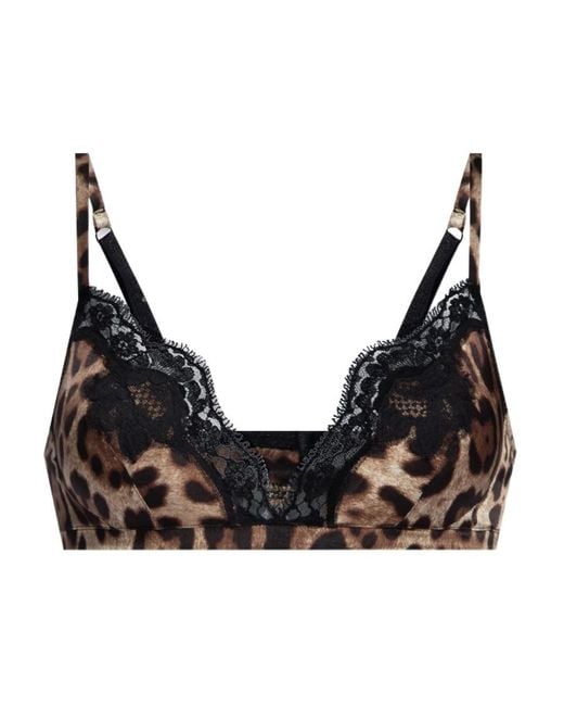 Dolce & Gabbana Black Leopard-Printed Sweetheart Neck Bra