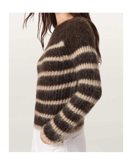 AllSaints Brown Wool-Blend Stripe Riga Sweater