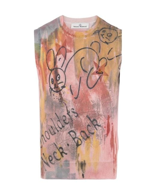 Vivienne Westwood Pink Graphic Sleeveless Knitted Top for men
