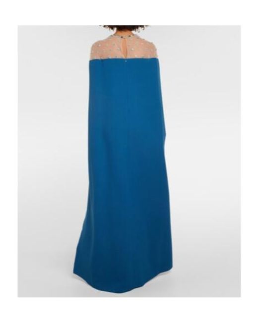 Safiyaa Blue Ambere Embroidered Cape-Detail Gown