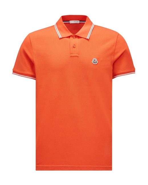 Moncler Orange Logo Patch Polo Shirt for men
