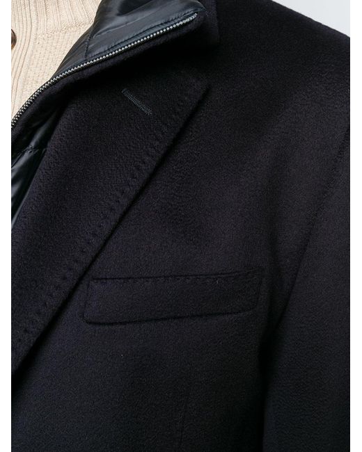 Herno Blue Single-Breasted Layered Coat for men