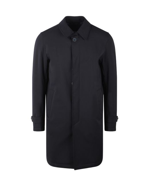 Herno Blue Logo Plaque Gabardine Coat for men