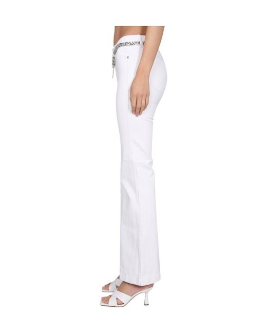 MICHAEL Michael Kors White Chain-Link Belt Flared Trousers