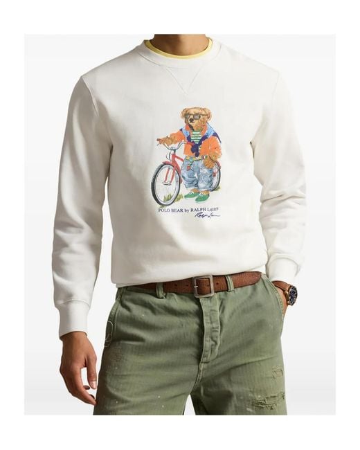 Polo Ralph Lauren White Polo Bear Crewneck Sweatshirt for men