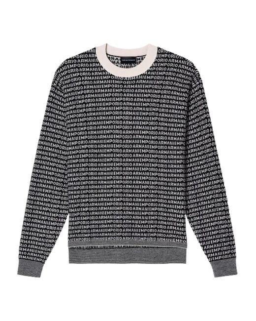 Emporio Armani Gray All-Over Patterned Crewneck Jumper for men