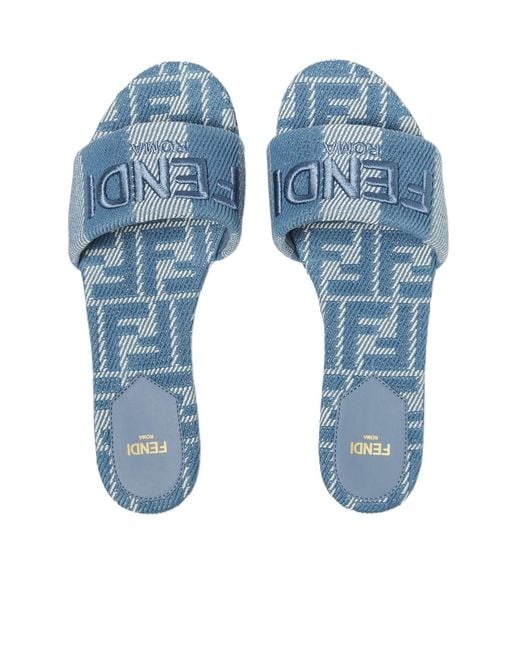 Fendi Blue Sunshine Denim-Effect Jacquard Slides