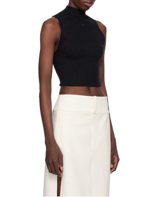 Courreges Black Courrèges Mock-Neck Cropped Ribbed Tank Top