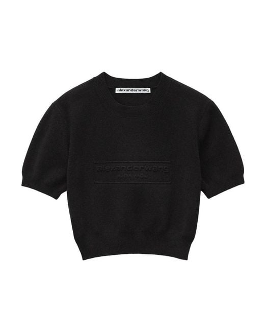 Alexander Wang Black Logo Embossed Ribbed Jumper
