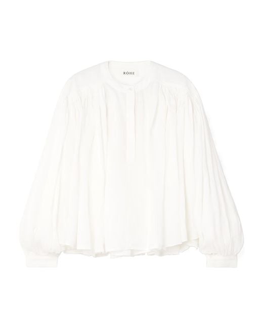 Rohe White Gathered Ramie-Voile Blouse
