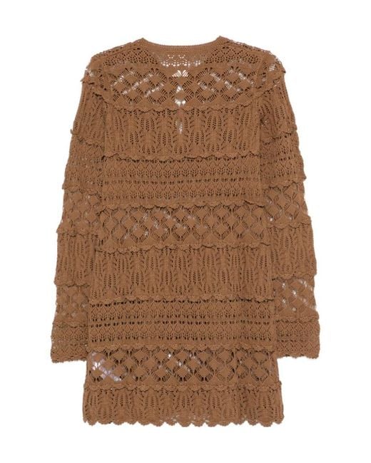 Semicouture Brown Ruffled Openwork Mini Dress