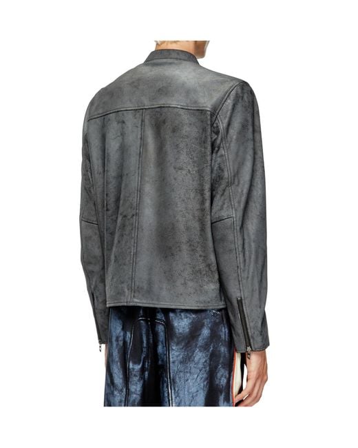 DIESEL Gray L-Evert-A Biker Leather Jacket for men