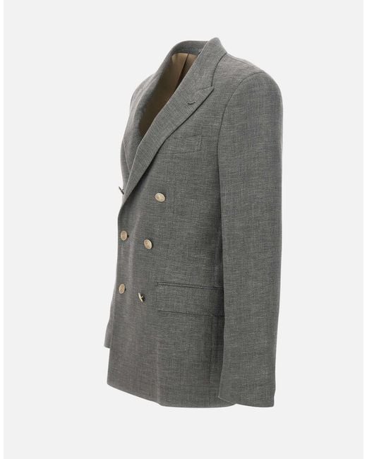 Eleventy Gray Double-Breasted Peak-Lapel Blazer for men