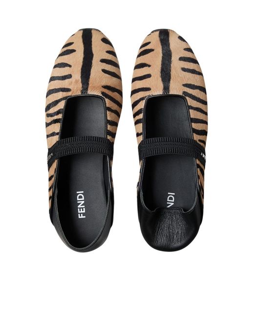 Fendi Black Academia And Hair-On Leather Ballet Flats