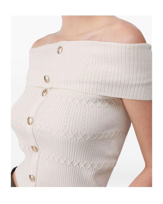 Liu Jo Gray Bardot Buttoned Knitted Top