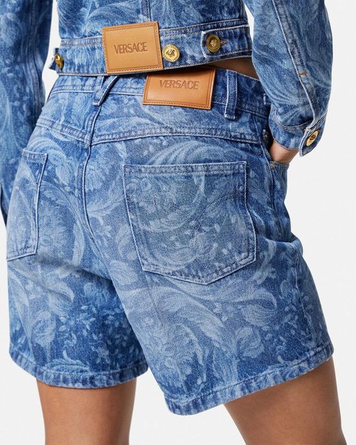 Versace Blue Logo-Patch Denim Shorts