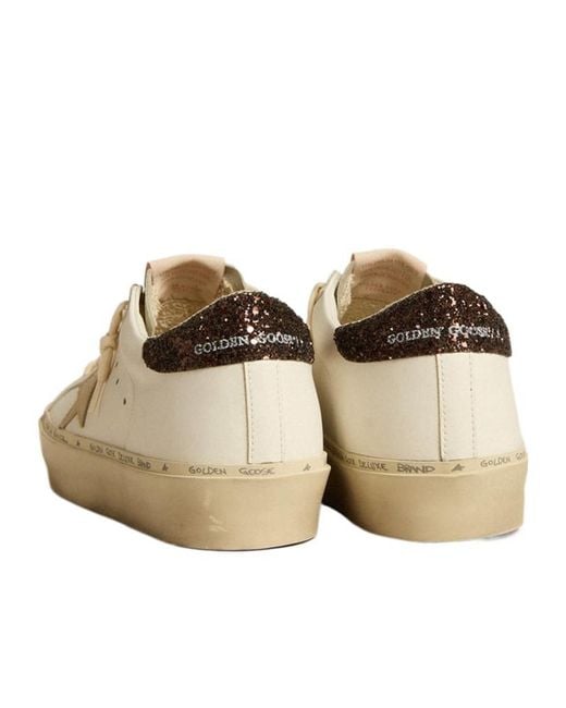 Golden Goose Deluxe Brand Natural Hi Star With Platinum Metallic Leather Star And Glitter Heel Tab