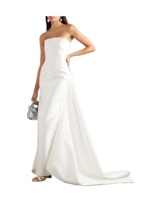 Solace London White Strapless Pleated Twill Gown