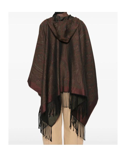 Etro Black Paisley-Print Hooded Poncho