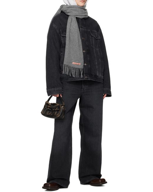 Acne Gray Logo Patch Fringed Edge Scarf for men