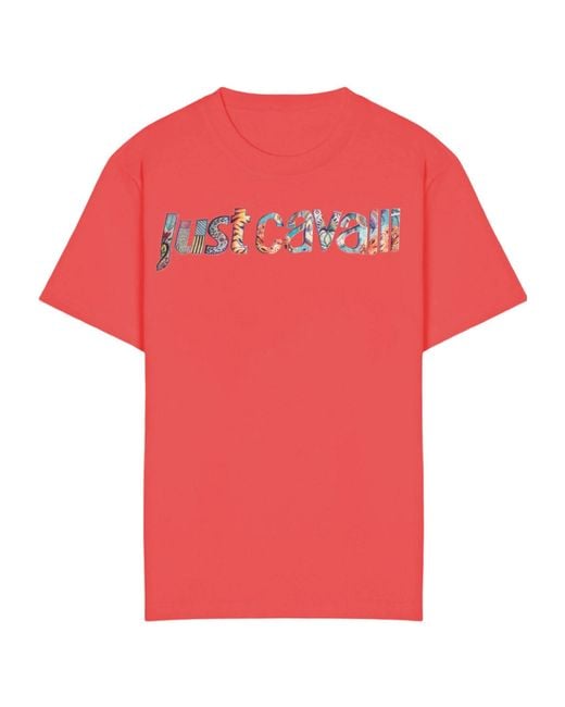 Just Cavalli Red Printed Logo T-Shirt