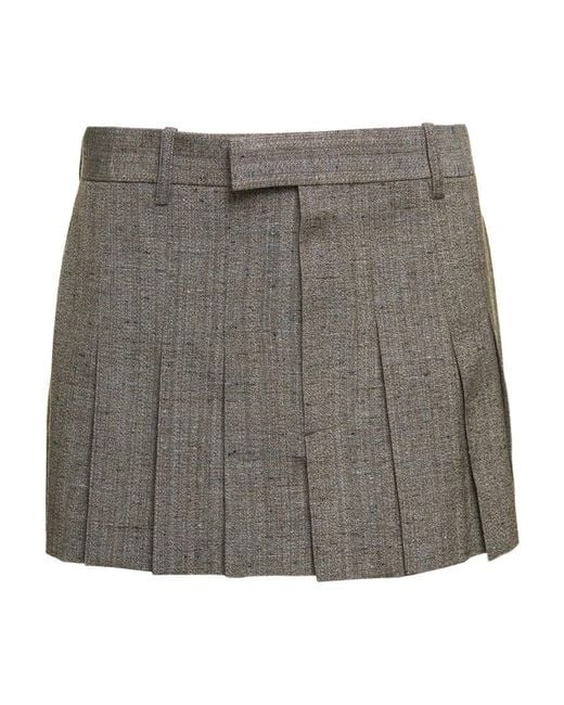 Bottega Veneta Gray Mini Pleated Skirt
