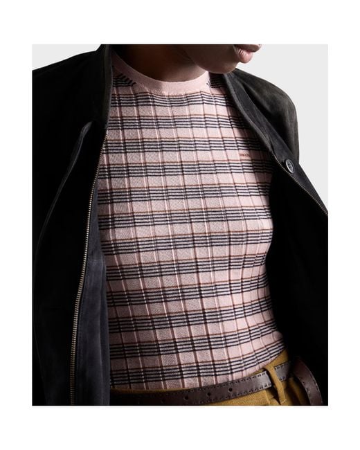 Prada Pink Short-Sleeved Striped Cashmere And Silk Sweater