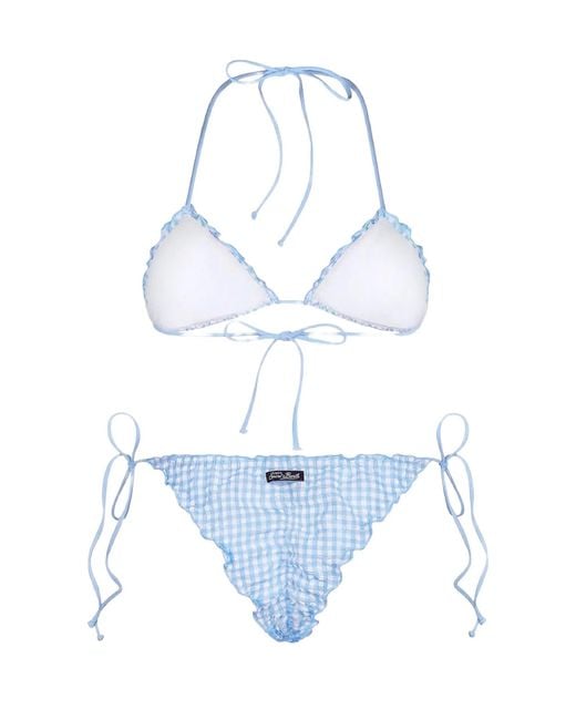 Mc2 Saint Barth Blue Sagitami Checked Ruffled Bikini Set