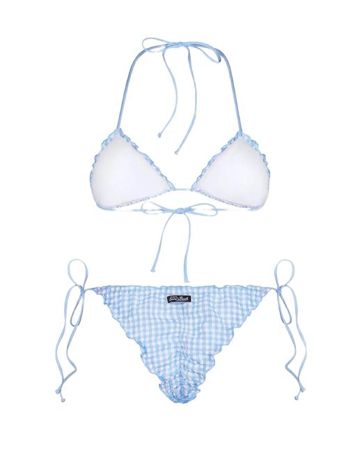 Mc2 Saint Barth Blue Sagitami Checked Ruffled Bikini Set
