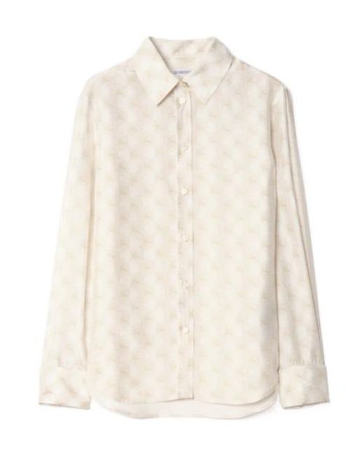 Burberry White Classic Fit Knight Checkerboard Silk Shirt