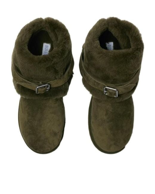 Burberry Green Chubby Buckled Shearling Ankle Boots for men