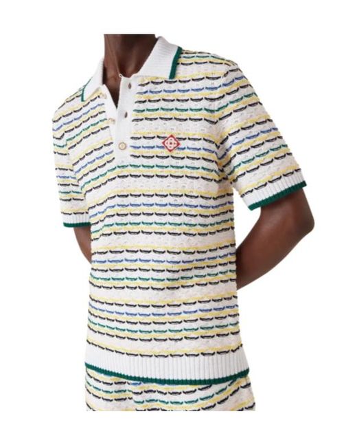 Casablanca White Tuck Stitch Short Sleeved Polo Shirt for men